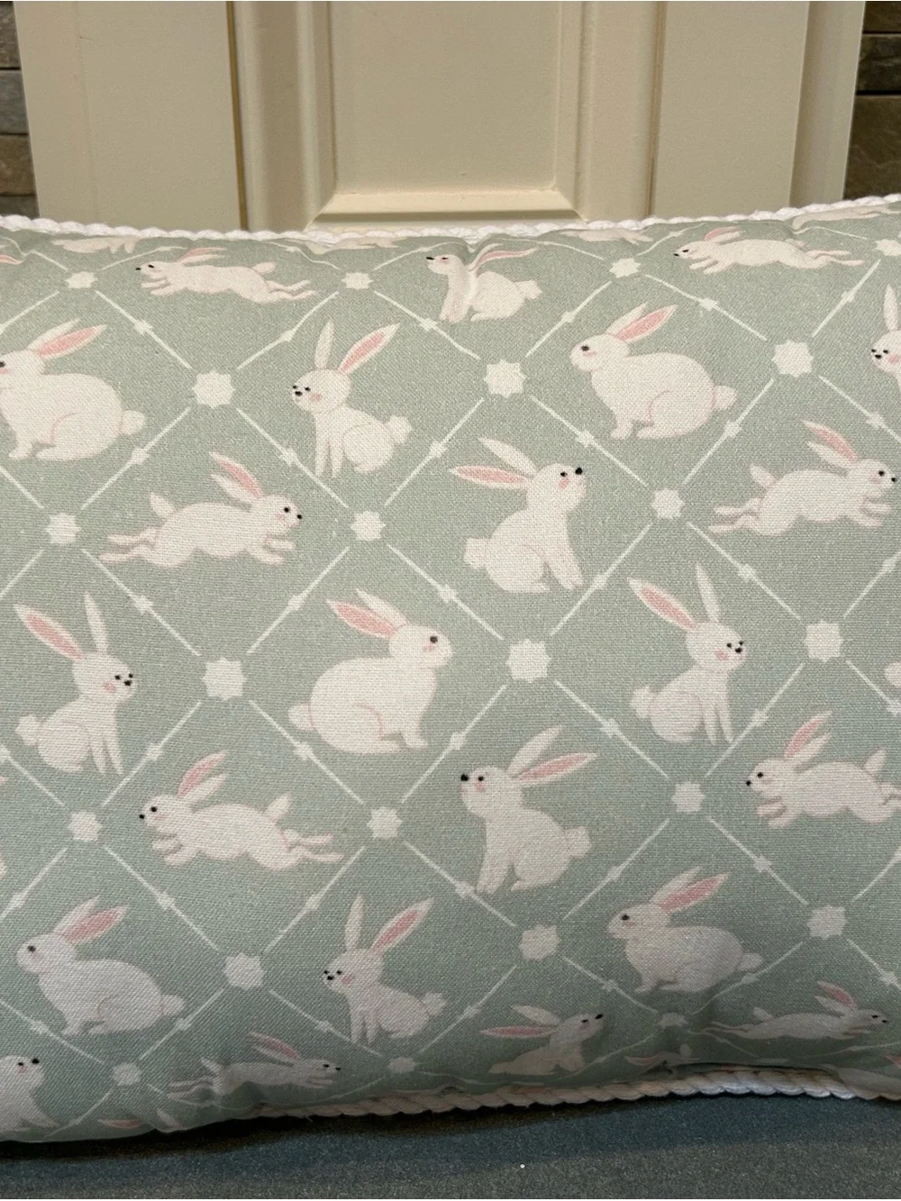 Floral Bunny Holiday Pillow in Mint Green